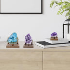 Hipiwe Rock Display Stand Three-Peg Display Easel Stands Walnut Wooden Crystal Rock Holder for Fossil Coral Geodes Rock Mineral Agate, Crystal Display Stand with Square Base, Large