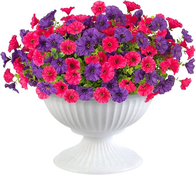 12 Bundles Morning Glory Artificial Flowers for Outdoor Decoration UV Resistant Fake Plastic Plants Artificial Greenery for Indoor Outdoor Garden Patio Window Box Home Decor