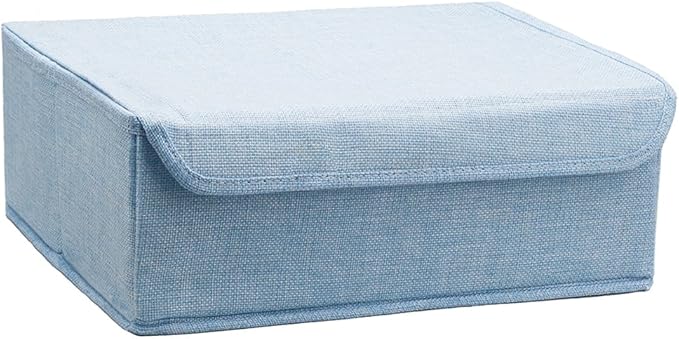 ALYER Collapsible Drawer Organizer,Underwear Drawer Divider for Socks Panties Bras Ties Clothing,Sturdy Closet Storage Divider with Lid(Blue)