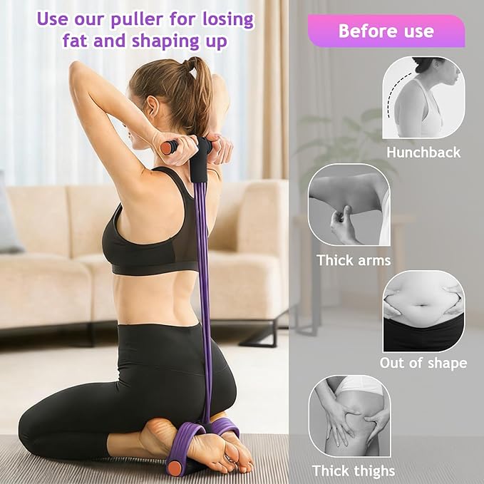 Kammoy 6-Tubes Tension Rope, Multifunction Elastic Yoga Pedal Puller Resistance Band, Natural Latex Tension Rope Fitness Equipment, for Abdomen, Waist, Arm, Leg Stretching Slimming Training