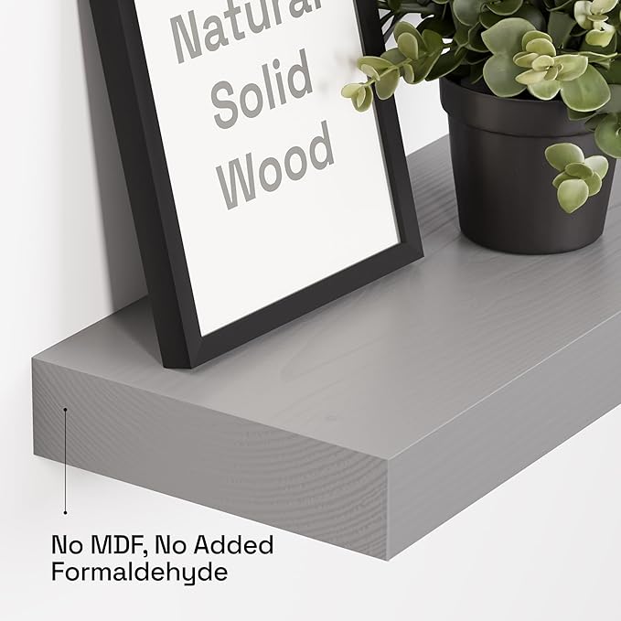 BAOBAB WORKSHOP Wood Floating Shelves for Wall - Rustic Shelf 16 inch - Grey Bathroom Shelves - Solid Wood Shelves for Wall for Bedroom Kitchen Living Room - Gray Shelves - 16 x 6.7 Inch, Set of 2