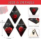 3 Pcs Red Rose Bathroom Wall Decor Flower Red Decor Inspirational Wooden Wall Art Office Wall Decor with Accept Let Go Have Faith Sign for Girl Women Bathroom Living Room Bedroom(12 x 7 Inch)