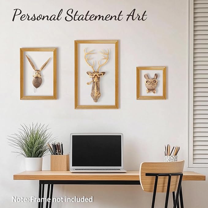 UITWMKTG 5 Pack Animal Head Wall Decor Gold Wall Sculpture Home Decor for Office Bedroom Modern Decor for Men Women