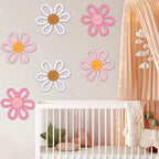 Zeyune 6 Pcs Boho Nursery Daisy Flower Wall Art Decor Woven Macrame Wall Pediments Boho Daisy Floral Nursery Art Decor for Home Bedroom Decorations(Cute,Yarn and Cotton Rope)