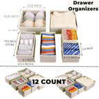 12 Pack Drawer Organizer Clothes, Foldable Fabric Dresser Organizer Closet Organizers and Storage Box for Underwear,Folded Clothes,Baby Clothing,Socks,Bra,Towels,Ties(12 Pack,Beige)