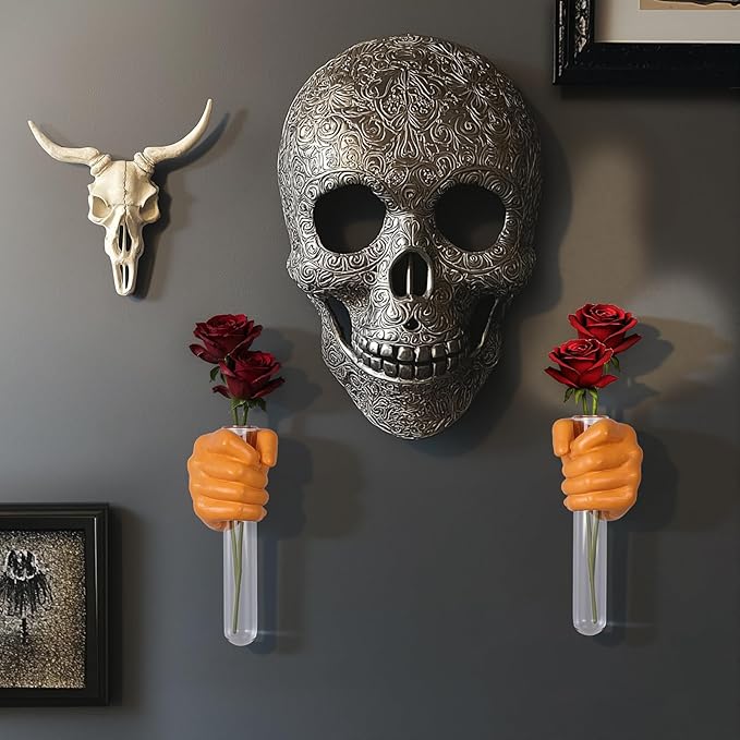 2 Pieces Wall Sculptures, Hands Vase Home Decor, Wall Mount Art Sculpture, Unique Wall Art Statue, Funky Flower Vase Decorations, Modern Eclectic Hanging Decor,Hands Statue (Orange(L+R))
