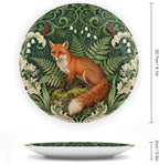 Christmas Plates Ceramic for Display Art Nouveau William Morris Fox in Floral Jungle Wedding Club Supplies Ceramic Ornaments Dessert Plates with Display Stand Custom Gifts for Women, 6", 7", 8", 10"