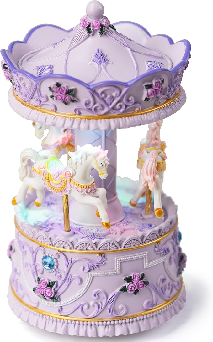 Handcrafted Carousel Music Box with Colorful Lights,Vintage Horse Musical Figurine,for Home Décor,Christmas Valentine's Day Birthday Gifts for Girls,Friends,Kids,Plays Canon in D Tune