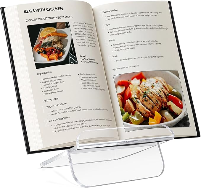 Americanflat Clear Acrylic Book Stand with Ledge - Acrylic Stands for Display - Cook Book Stand, Magazine, and Comic Holder for Tabletop
