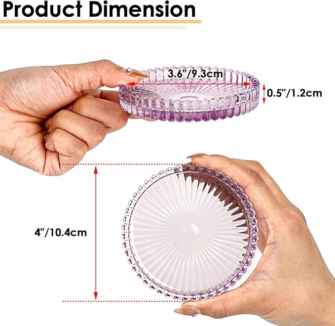 Modern Clear Coaster Set of 5- Glass Coasters for Drinks Crystal Coaster Round Cup Coasters Coffee Table Decor for Office, Kitchen, Bar, Dining Room, Living Room, Patio(Clear Purple)
