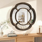 Irregular Wall Mirror, Large Round Wavy Hanging Mirror Circle Wooden Framed Decorative Mirrors 20 Inch for Living Room Hallway Entryway Decor Mirrors