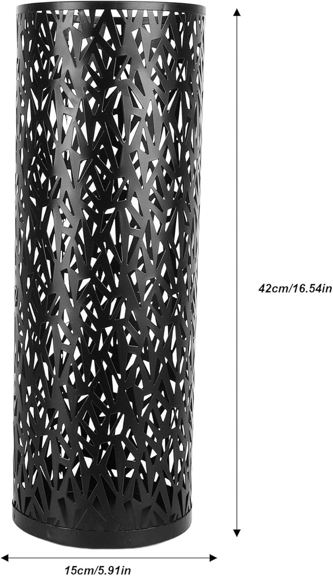 BEIJIALY Metal Umbrella Holder, Umbrella Stand Rack for Entryway, Metal Hollowed Freestanding Round Umbrella Holder Organizer Bin for Home Hotel Office Decor(Black Large)