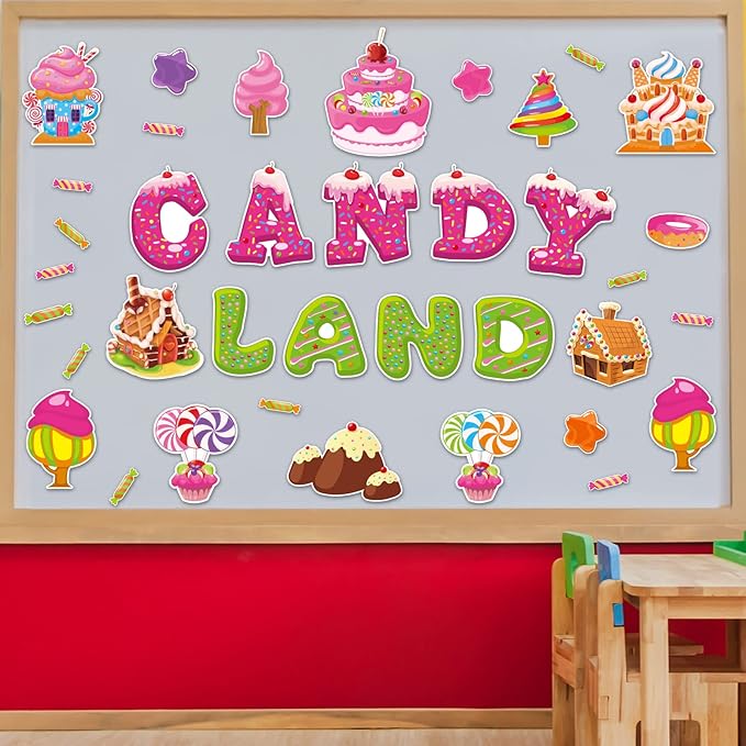 Candy World Cutouts Candy Classroom Bulletin Board Decorations Candy World Ice Cream Donut Round Lollipop Cut Outs Kids Sweet Birthday Themed Party Supplies for Students Classroom Decorations