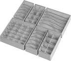 Criusia 6 Pack Sock Underwear Drawer Organizer Dividers, 58 Cell Foldable Fabric Dresser Closet Organizers and Storage Bins for Clothing, Baby Clothes, Bra, Panty, Scarf, Ties (Grey)