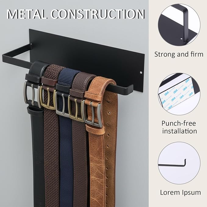 2pack Belt Hanger for Closet,Self Adhesive Belt Holder Organizer,Stainless Steel Belt Hanger Wall Mount,Tie Hanger for Closet for Belt, Scarves,Ties, Hats,Camisoles,Bras