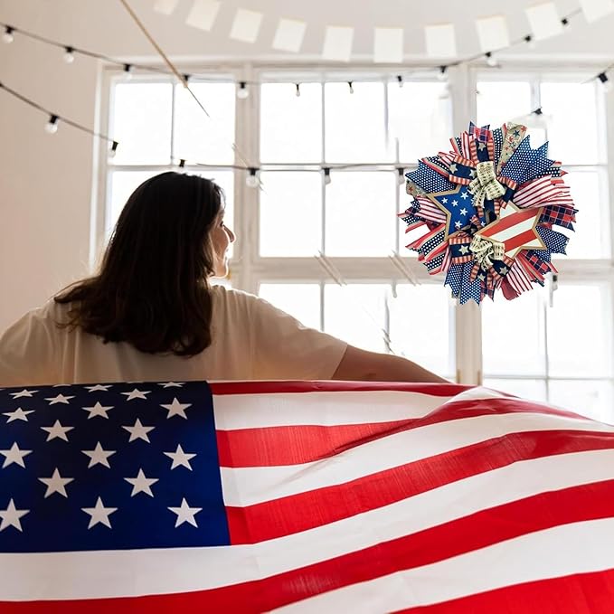 250th Anniversary Patriotic Wreath for Front Door, 20 Inch Red White Blue Wreath 4th of July Wreaths Memorial Day Decor Independence Day Decoration for Home Farmhouse Holiday (Star)