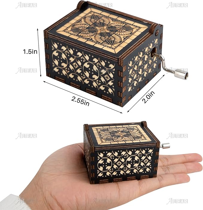 AUEAR, You are My Sunshine Wooden Music Box Hand Crank Laser Engraved Vintage Musical Small Unique Gift for Birthday Wedding Christmas Valentines Day (Style C)