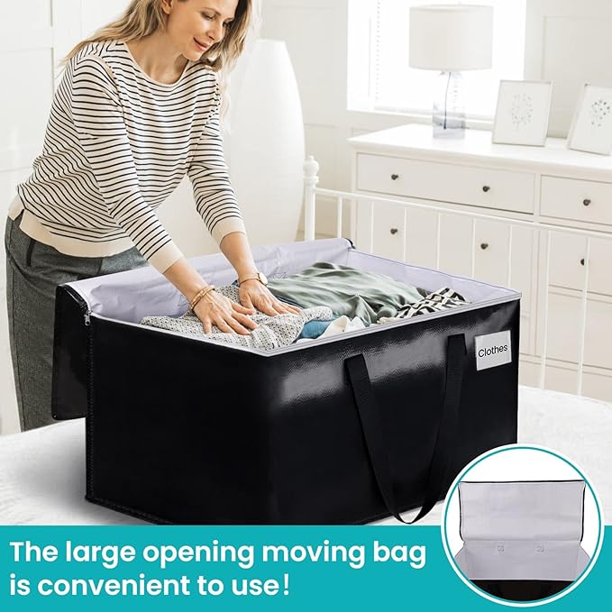 Extra Large Moving Boxes-Moving Bags with Zipper, Carrying Handles and Tag Pocket-Moving Supplies for Space Saving-Totes for Storage - for moving, Storage, Camping and Travel 93L-8 Pack