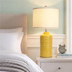 JUNNAI 25" Modern Bedside Ceramic Table Lamps for Living Room Mustard Yellow Nightstand 3-Way Dimmable Lamp Farmhouse Lamp for Bedroom Entryway Tabletop(Bulb Included)