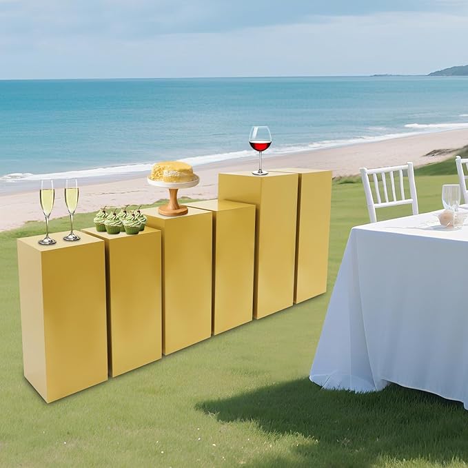 6Pcs Square Display Pedestal Stands Set for Party, Metal Display Stand Plinth Pillars, Cake Stands Pillars for Wedding Birthday Art Decor Risers, 11.8*31.5" (L), 11.02*25.6" (M), 10.24*23.6" (S)