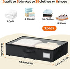 Dayacoco Underbed Storage with Wheels, 2 Pack Under Bed Storage Containers with Clear Lids No Assembly Required, 6.1 inch Rolling Under Bed Storage for Clothes, Shoes