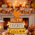Lineshading 4 Pcs Fall Decoration for Home Wooden Maple Leaf Thanksgiving Tiered Tray Decor Thanksgiving Table Centerpiece Rustic Decorative Maple Leaf Block Signs Farmhouse Autumn Decor for Kitchen