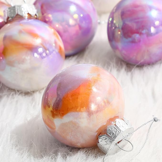 Soulchen 12 Pcs Christmas Iridescent Ornaments 2.36 Inch Plastic Rainbow Hanging Gradient Ball Christmas Tree Decoration Fake Bubble for Xmas Tree Winter Party Holiday Home Decorations