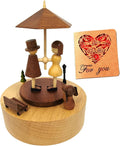 Briskfeel Wooden Music Box with Rotating Couple Holding up an Umbrella - Plays You are My Sunshine Mechanical Musical Box - Gift for Birthday, Valentine's Day, Wedding, Anniversary