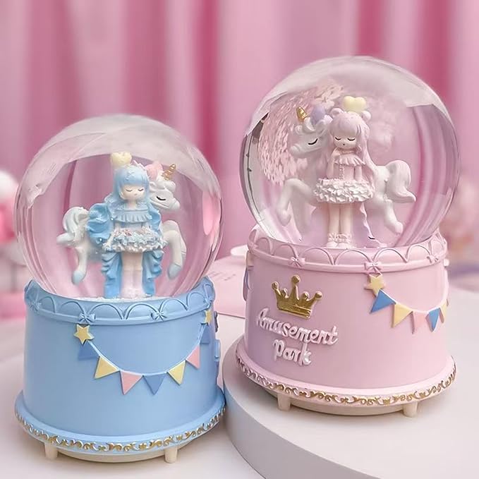 Unicorn Snow Globes for Girl,6.5IN Blue Music Snowglobes with LED Lights and Automatic Snowfall,Home Decor Glass Ball for Kids Bedroom Birthday for 5-18 Year Old Girl(6.5x4.1IN