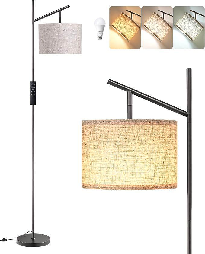 EDISHINE 64.7IN Floor Lamp for Living Room with Remote, Modern Tall Standing Lamp, Dimmable & 5CCT, Foot Pedal Switch, Minimalist for Bedroom, Bulb Included, Black