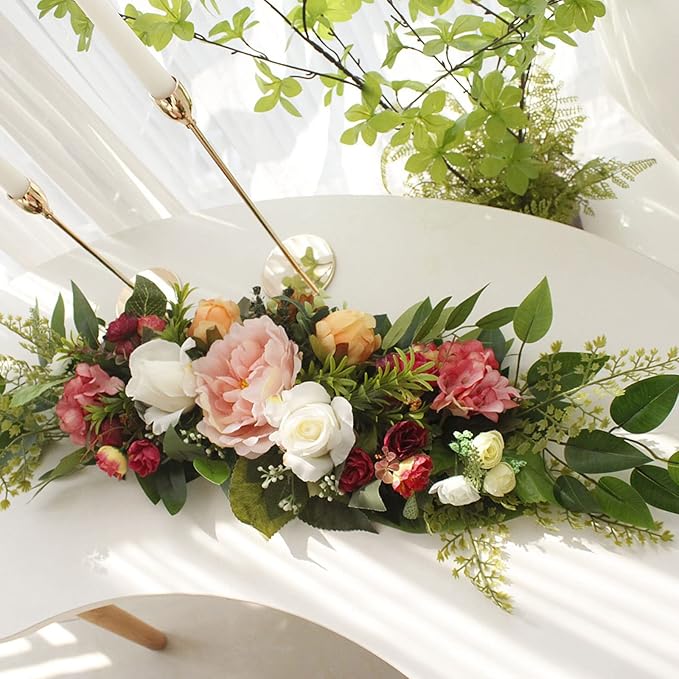 30 Inch Artificial Rose Flower Swag, Colorful Decorative Swags with Green Leaves Rose Hydrangeas Eucalyptus Leaves for Home Garden Lintel Wedding Arch Party