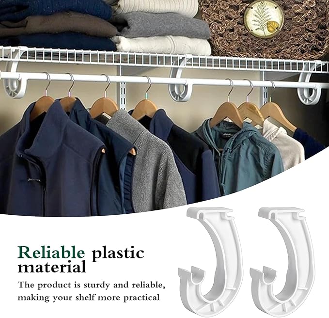 4Pcs Hanging Closet Rod Support,3/4 Closet Shelf Rod Holder,Sturdy J-Shaped Closet Brackets for Hanging Clothes,Cabinets Storage and Curtain