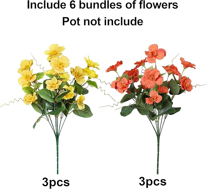 Fake Hibiscus Artificial Flowers for Outdoors Spring Summer Decoration, 6 Bundles Silk Hibiscus Flowers Bouquet UV Resistant Look Real Faux Plants for Outside Planter Front Door Porch Balcony, 2MixHC