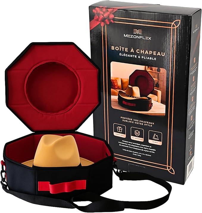 | Premium Foldable & Lightweight Hat Box – Western & Fedora Storage – Water-Resistant Oxford Travel Case – Reinforced Lid – Ideal Gift for Holidays, Birthday & Christmas