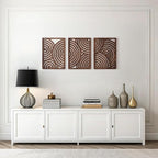 qmmp Modern Wooden Wall Sculptures - Set of 3 - Home Decor Accent - Large Wall Art for Living Room, Bedroom, Office - Easy Installation (Walnut, Large - Orbit)