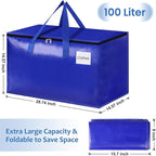 Moving Bags, Storage Bags with Sturdy Handles and Heavy Duty Zippers, Storage Totes for Space Saving, Moving & Storage, Collapsible Moving Supplies(100L, 10-Pack, Blue)