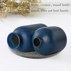 CEMABT Ceramic Blue Vases Set of 3 Small Flower Vases for Decor, Modern Rustic Farmhouse Home Decor, Decorative Vases for Pampas Grass,Idea Shelf,Table,Bookshelf,Entryway- Distressed Decor