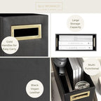 BLU MONACO | Black Leather Magazine Basket with Gold Handles | Floor Magazine Rack & Newspaper Stand | Modern Bathroom and Home Storage Organizer
