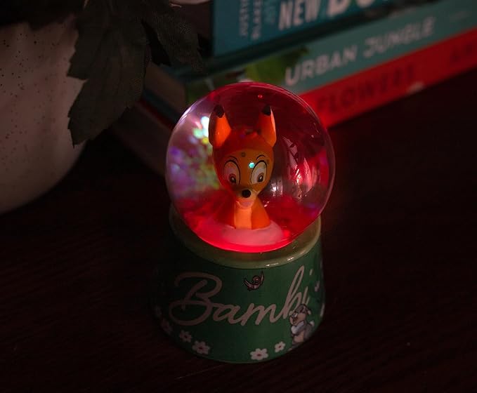 Disney Bambi and Thumper Pretty Flower Mini Light-Up Adult Snow Globe with Swirling Glitter | 3 Inches Tall
