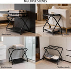 2 Pack Luggage Rack with Storage Shelf, Steel Folding Suitcase Stand, Portable Luggage Stand for Indoor Bedroom, Living Room and Outdoor Camping, 27.5 x 14.2 x 20.7 Inches