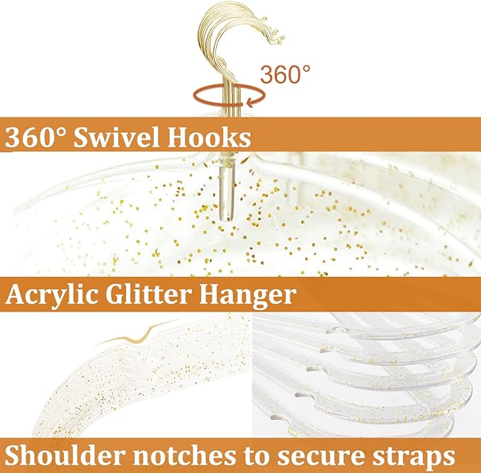 Clear Clothes Hangers 16", 20 Pack Plastic Coat Hanger for Adult Closet, Durable Ganchos de Ropa with Swivel Hook, Thin Space Saving Perchas de Plástico for Spaghetti Strap Dress Suit