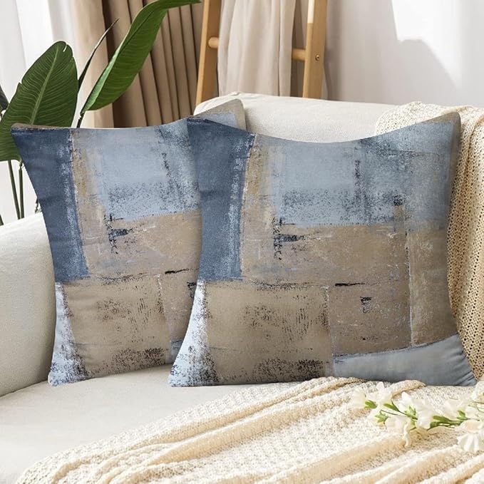 Brown Gray Abstract Art Artwork Pillow Cover, Gallery Modern Decorative Throw Pillows Cushion Cover for Bedroom Sofa Living Room 24 x 24 Inch Set of 2