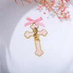 KOMI Baptism Gifts for Girls Pink Enamel Baby Wall Cross Christening Gifts Praying Girl Cross Christening and Dedication Baptismal Gifts from Godmother