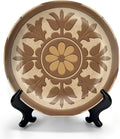 HABEN ARTWORK 10" Ceramic Plates for Display Geometric Floral Brown Tan Tones Decorative Tile Decorative Plate with Stand and Hook for Kitchen Dining Room Wall Hanging Decor