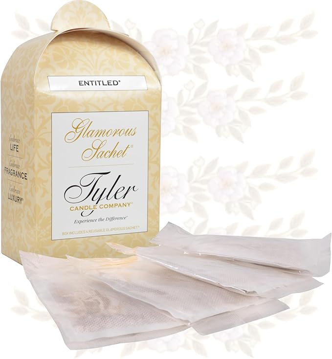 Tyler Candle Entitled Dryer Sachets, 8 Glamorous Reusable Sachets, 2 Pack (4 per Pack) Bundle with Lumintrail Stain Remover Pen, Home Laundry Softener Sheets, Scent for Clean Fabric Detergent Beads
