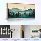 SIGNINART Large Boho Mountain Framed Canvas Wall Art, Nature Pine Tree Wall Painting, Abstract Foggy Forest Wall Decor, Modern Sunrise Art Prints for Bedroom Living Room and Office 20"x40"