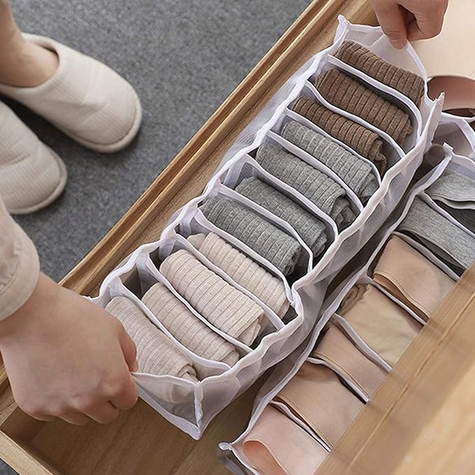 Underwear Organizer, 3 Set Foldable Bra Underwear Organizer Drawer Divider Storage Organizer for Underwear, Socks, Ties, Bras, Women Underwear Storage Compartment Box (White)