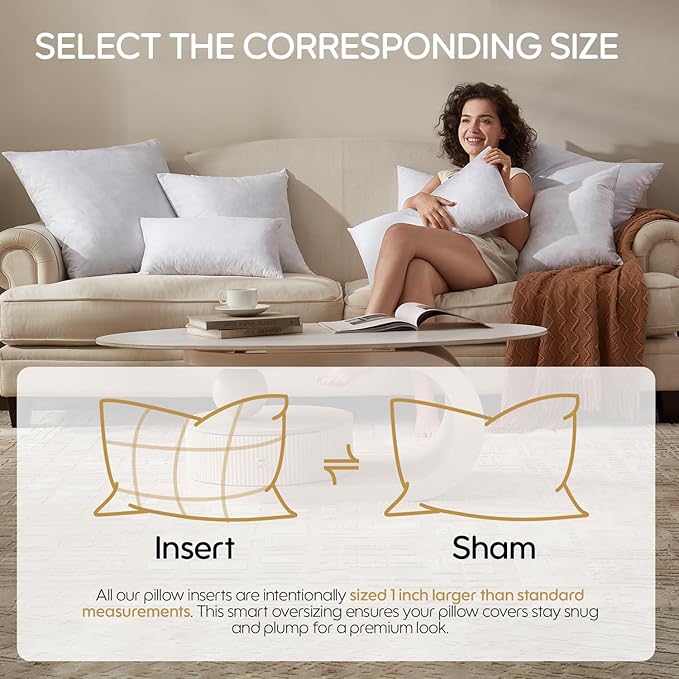 Feather Throw Pillow Inserts Set of 4, Soft Fluffy Rectangle 12 x 24 Inches Decorative Pillow Insert, Feather and Down Filled Euro Pillows for Bed, Couch and Cushion