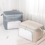 Comforter Storage Bag - Large Capacity Blanket Storage Bags Front-opening Ultra Space Saving Self Compression Organizer, Washable Compression Bags for Storage Comforter Blanket, 1 Pack, Grey