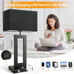 27.2’’ Tall Black Table Lamps for Living Room Bedroom, Bedside Touch Control Lamps with 2 USB Ports&AC Outlet, 3 Color Temp.&Stepless Dimming Desk Lamp Sets for Home Office, Pre-assembled Black Shade